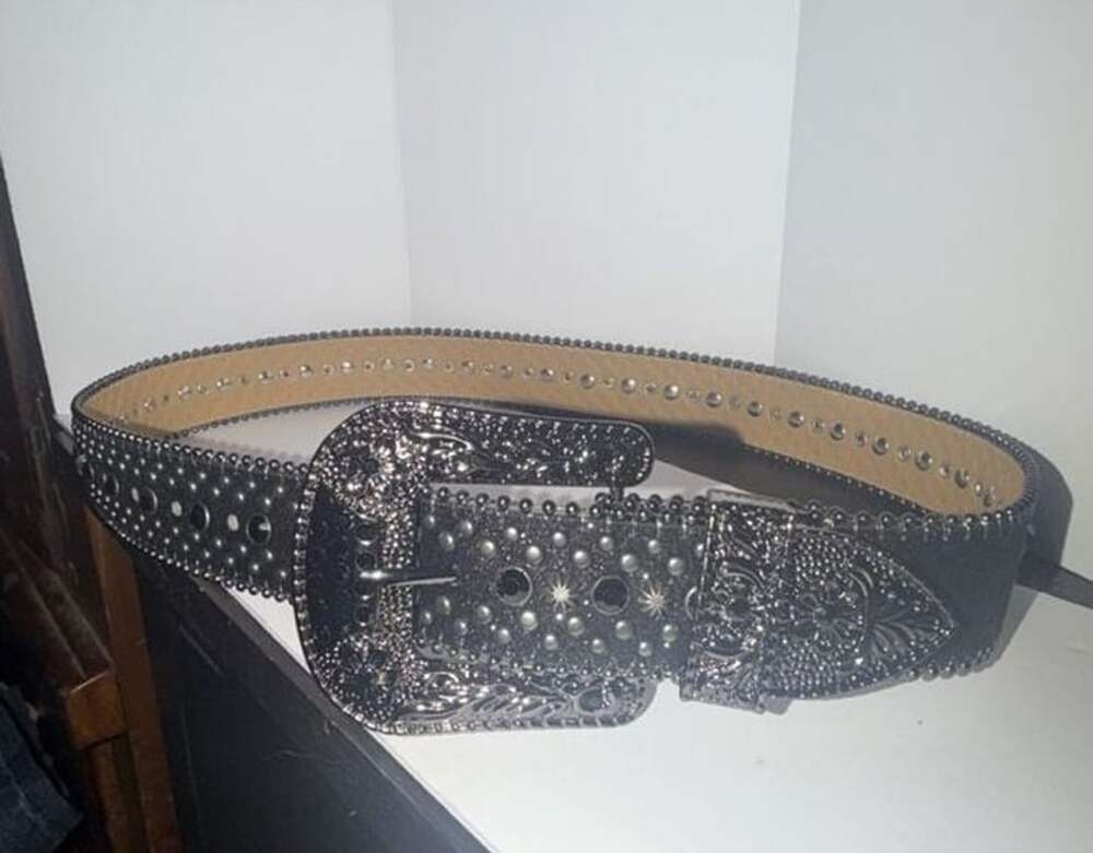 Unbranded Western Rhinestone Studded Belt Black Silver